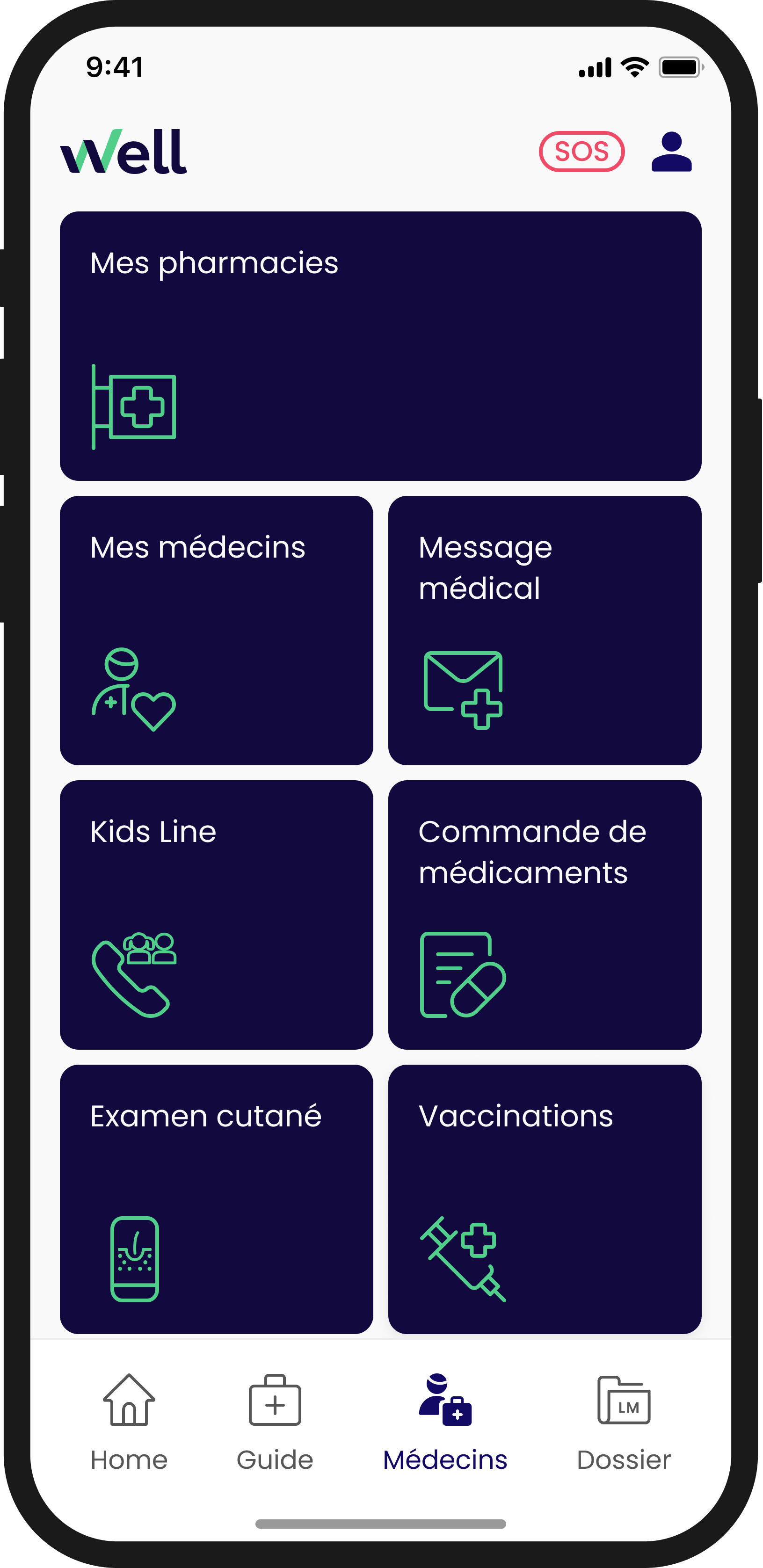 Tuiles de l’application Well