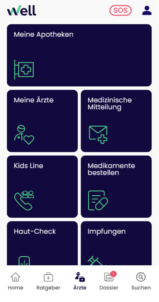 Kacheln der Well App